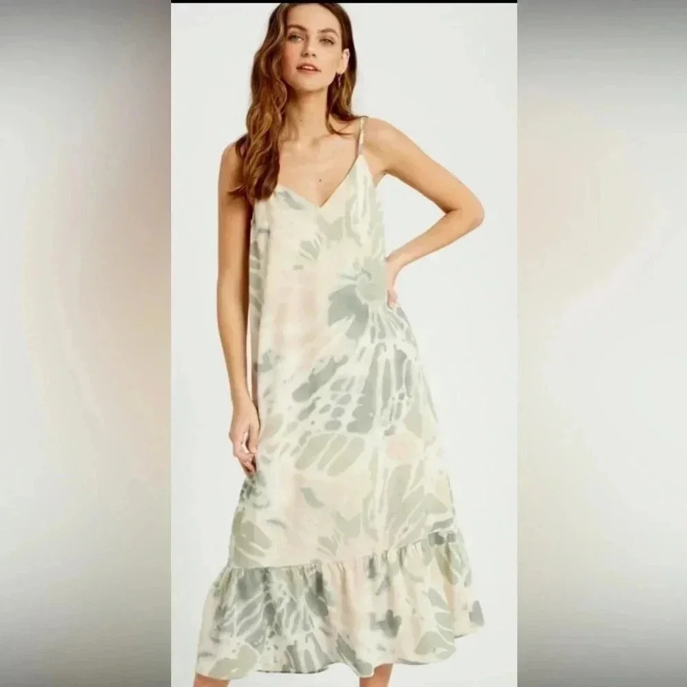 Wishlist Apparel size S M tie dye pink green tea dress slip summer midi vacation